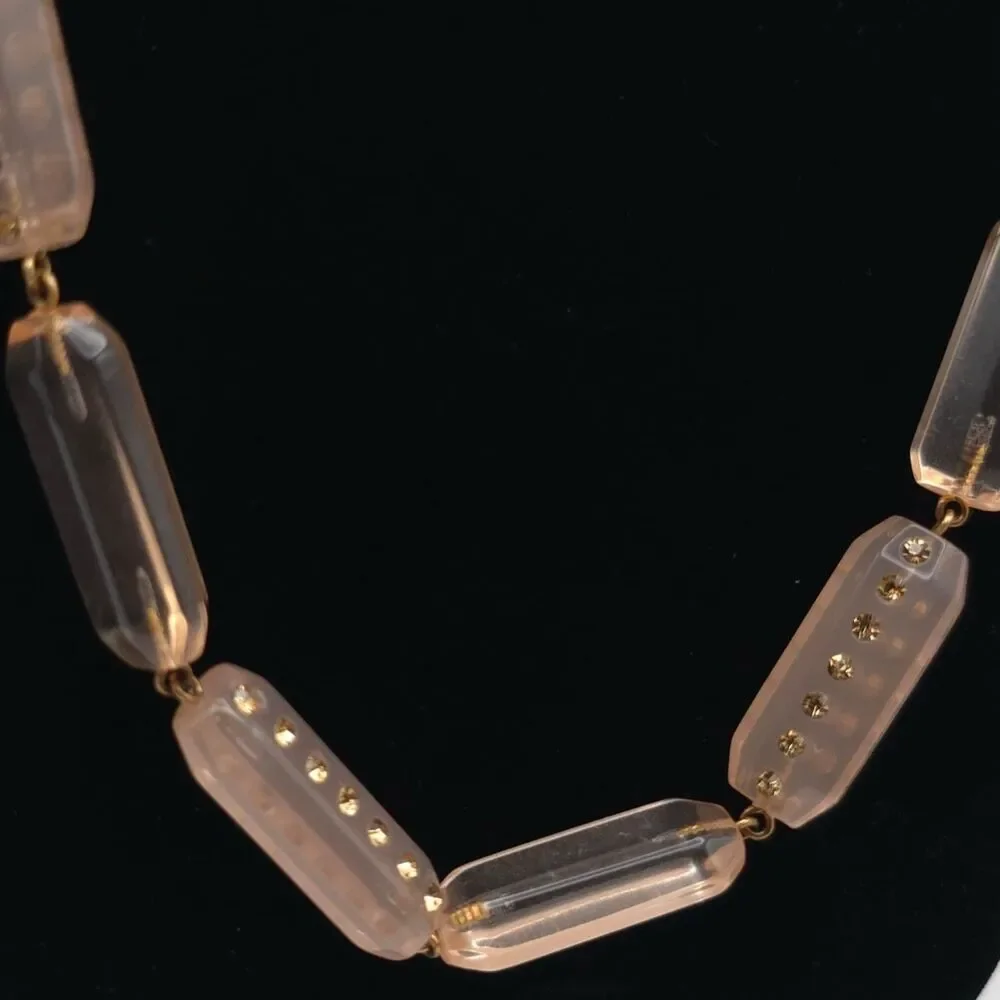 J.Crew Bead Necklace Rose Colored Oblong Rhinestones‎ Rose Ribbon Pink